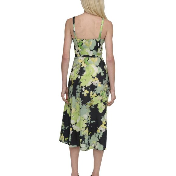 DKNY Vibrant Green and Black Floral Midi Dress - Picture 6 of 6